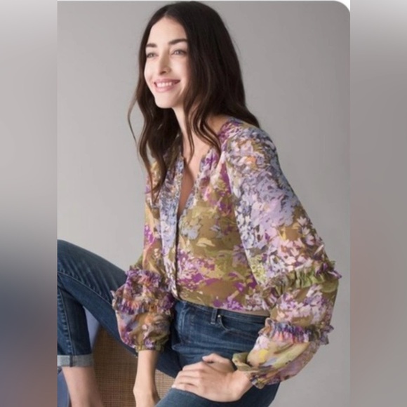 White House Black Market Floral Sheer Blouse - Picture 4 of 12